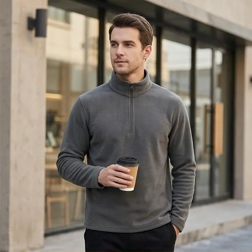 Lamb Wool Sweatshirt Standing Neck Half Zip Long Sleeve Fashion Versatile Men Tees Tops
