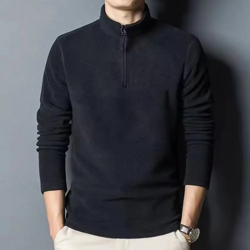 Lamb Wool Sweatshirt Standing Neck Half Zip Long Sleeve Fashion Versatile Men Tees Tops