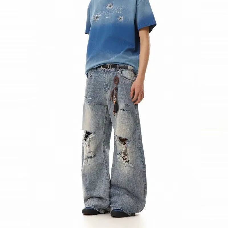 Mens High Street Ripped Baggy Jeans Vintage