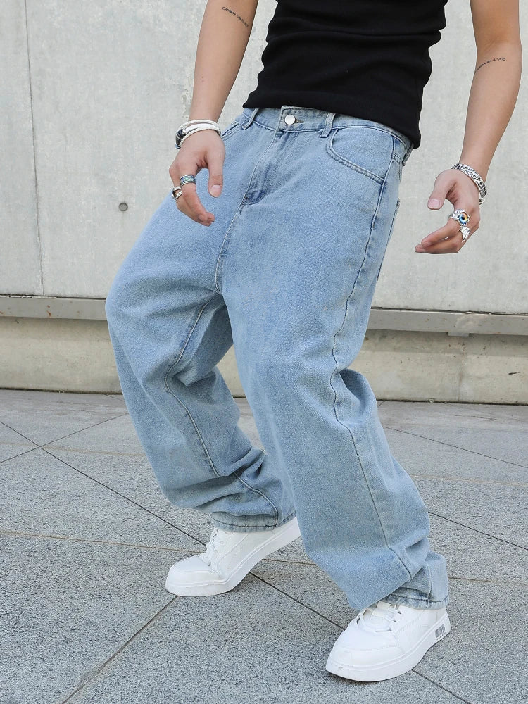 Men Baggy Jeans Casual Denim Trousers Streetwear Fashion Y2k Wide Leg Pants