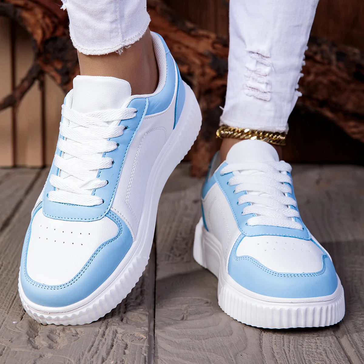 ZERJER Running Shoes, White Thick-Soled Sneakers