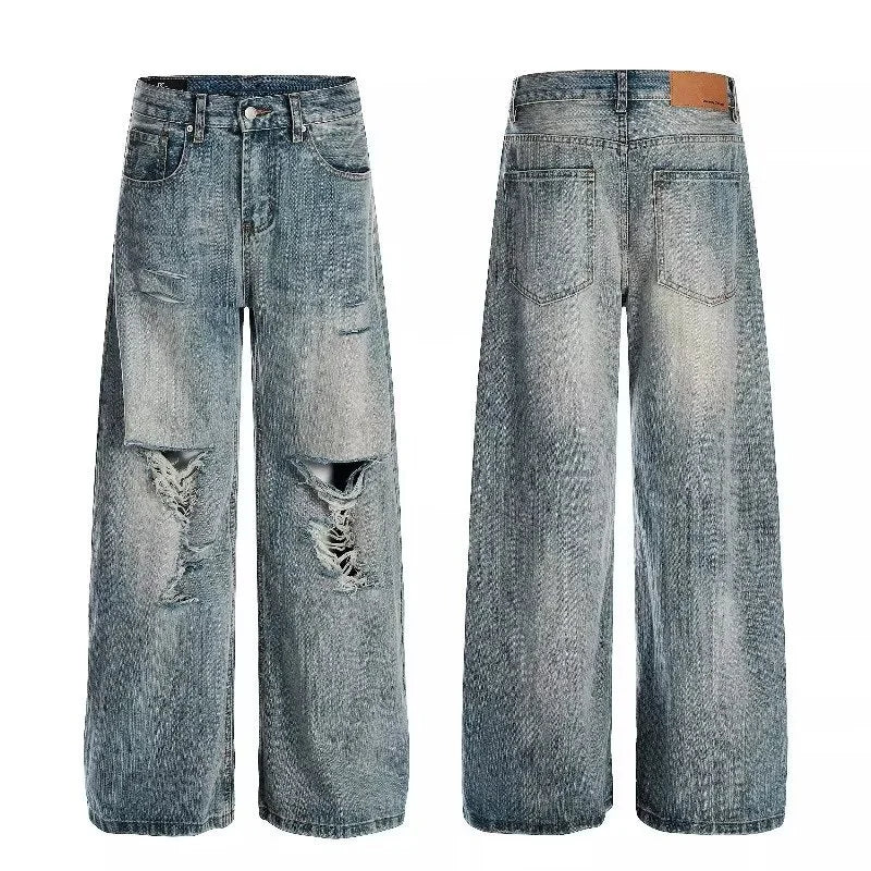 Mens High Street Ripped Baggy Jeans Vintage