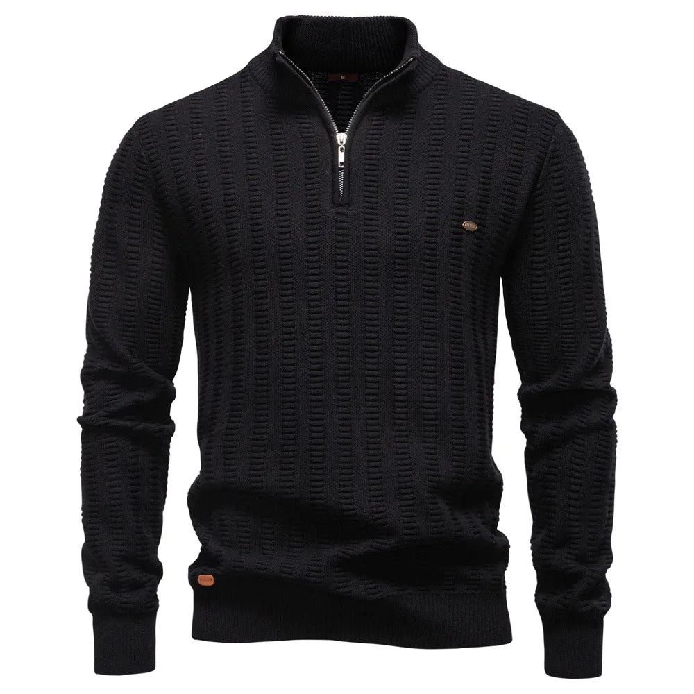 Men's Solid Color Casual Half Zipper Stand Collar Knitted Pullovers New Fashion Sweater Tops