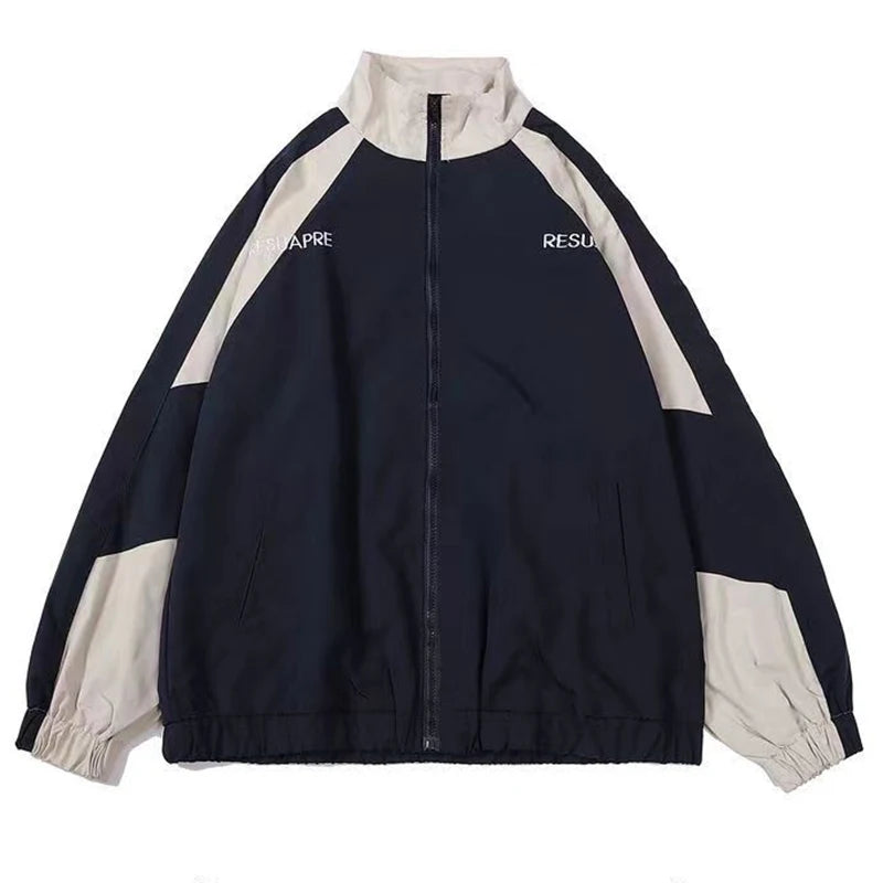 Hip Hop Varsity Jacket Men/women High Street Patchwork Color Black Windbreaker Coats Women Thin Fashion Jackets