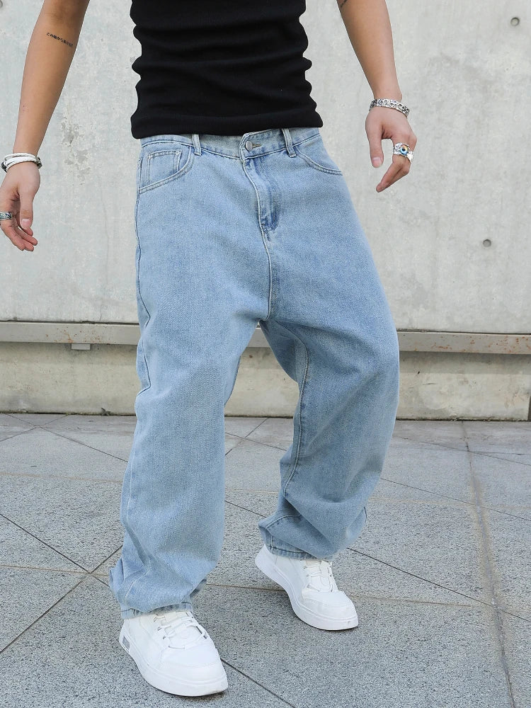Men Baggy Jeans Casual Denim Trousers Streetwear Fashion Y2k Wide Leg Pants
