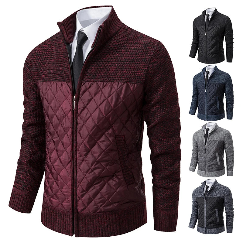 Men's Loose Cardigan High Neck Jumpers Patchworked Windbreaker Causal Jackets