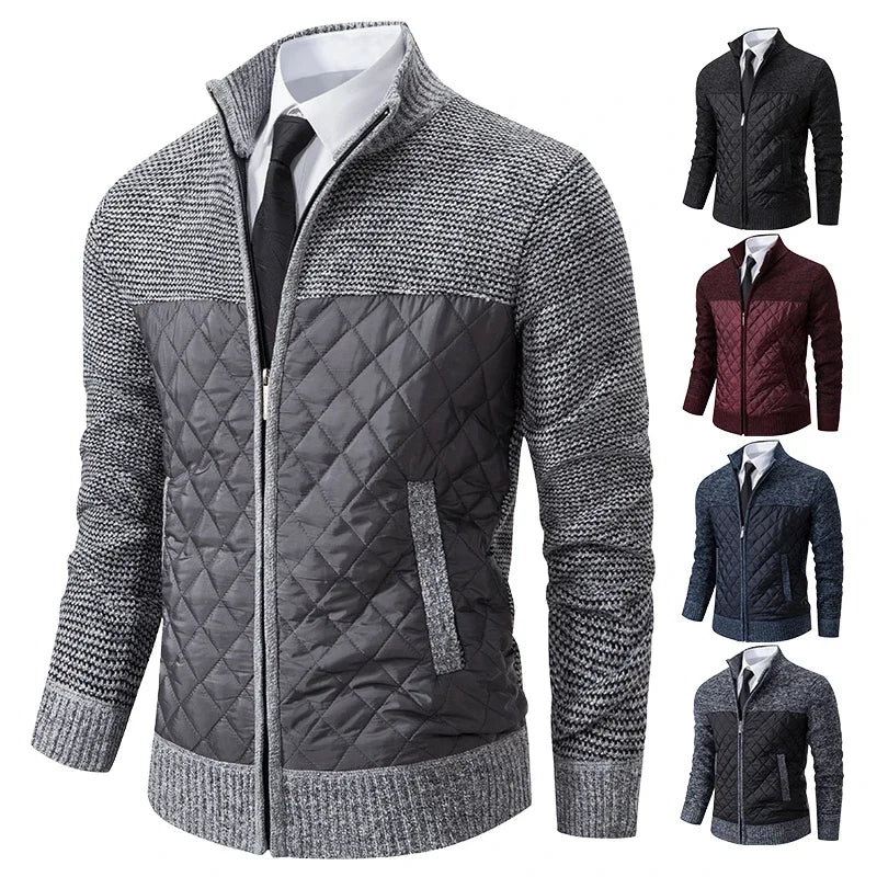 Men's Loose Cardigan High Neck Jumpers Patchworked Windbreaker Causal Jackets