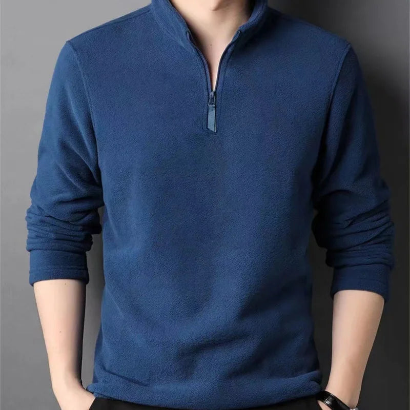 Lamb Wool Sweatshirt Standing Neck Half Zip Long Sleeve Fashion Versatile Men Tees Tops