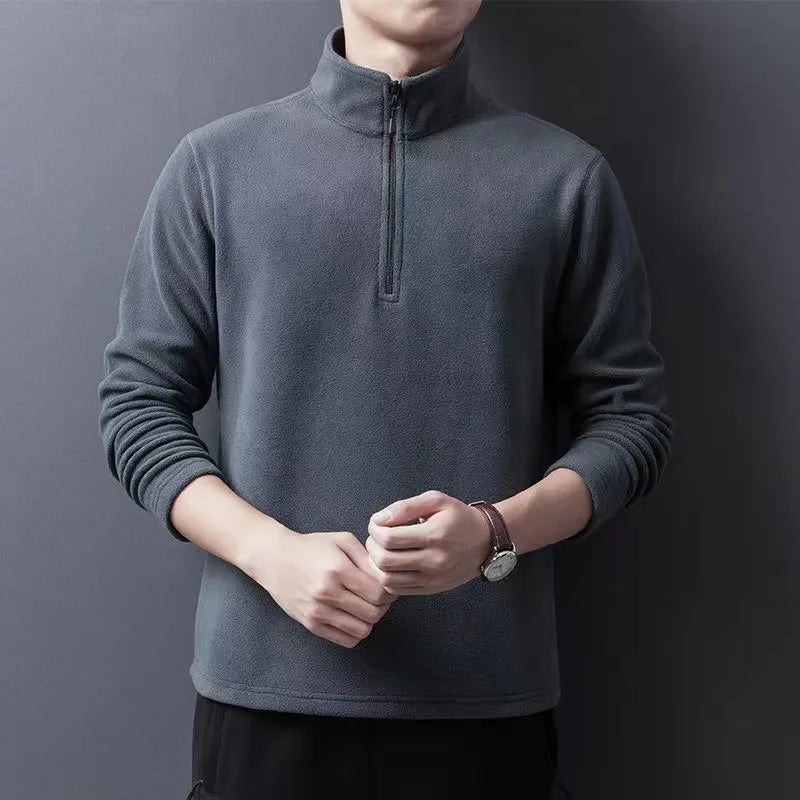 Lamb Wool Sweatshirt Standing Neck Half Zip Long Sleeve Fashion Versatile Men Tees Tops