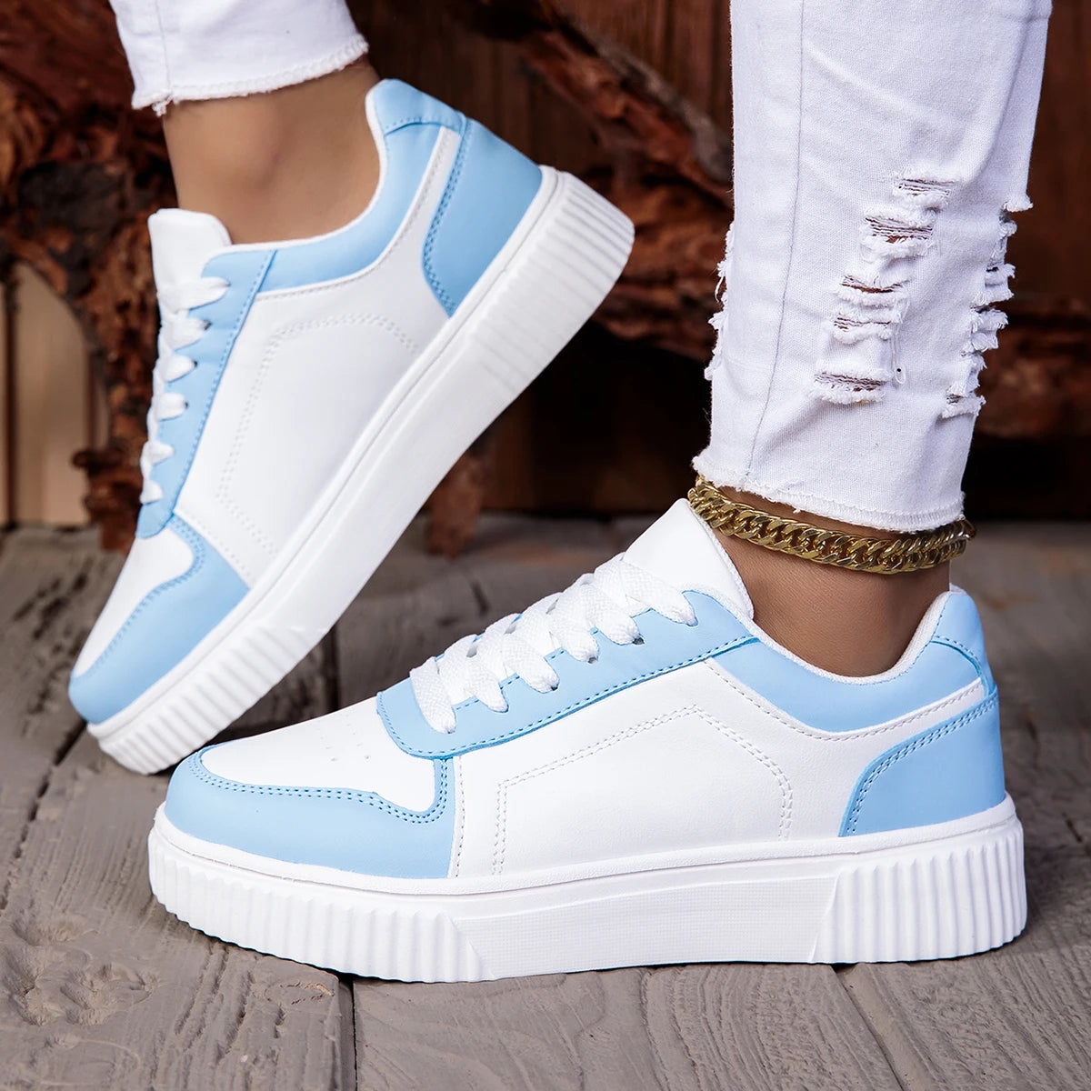 ZERJER Running Shoes, White Thick-Soled Sneakers