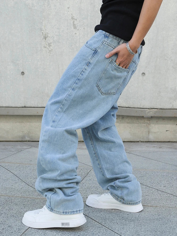 Men Baggy Jeans Casual Denim Trousers Streetwear Fashion Y2k Wide Leg Pants