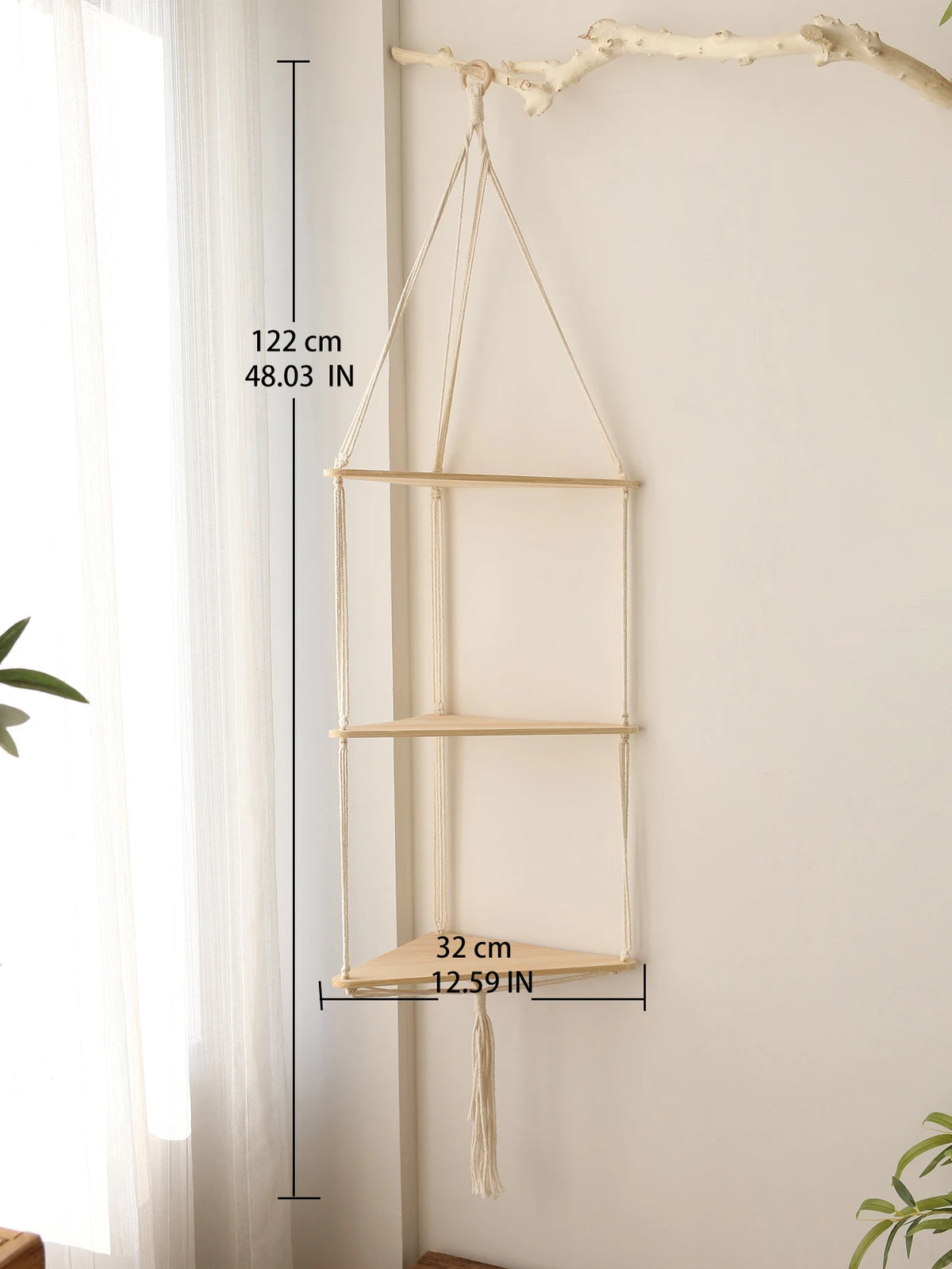 Wooden Corner Shelf Wall Decor Pot Storage Display Stand Macrame Floating Shelf Wall Organizer Boho Room Nordic Home Decoration