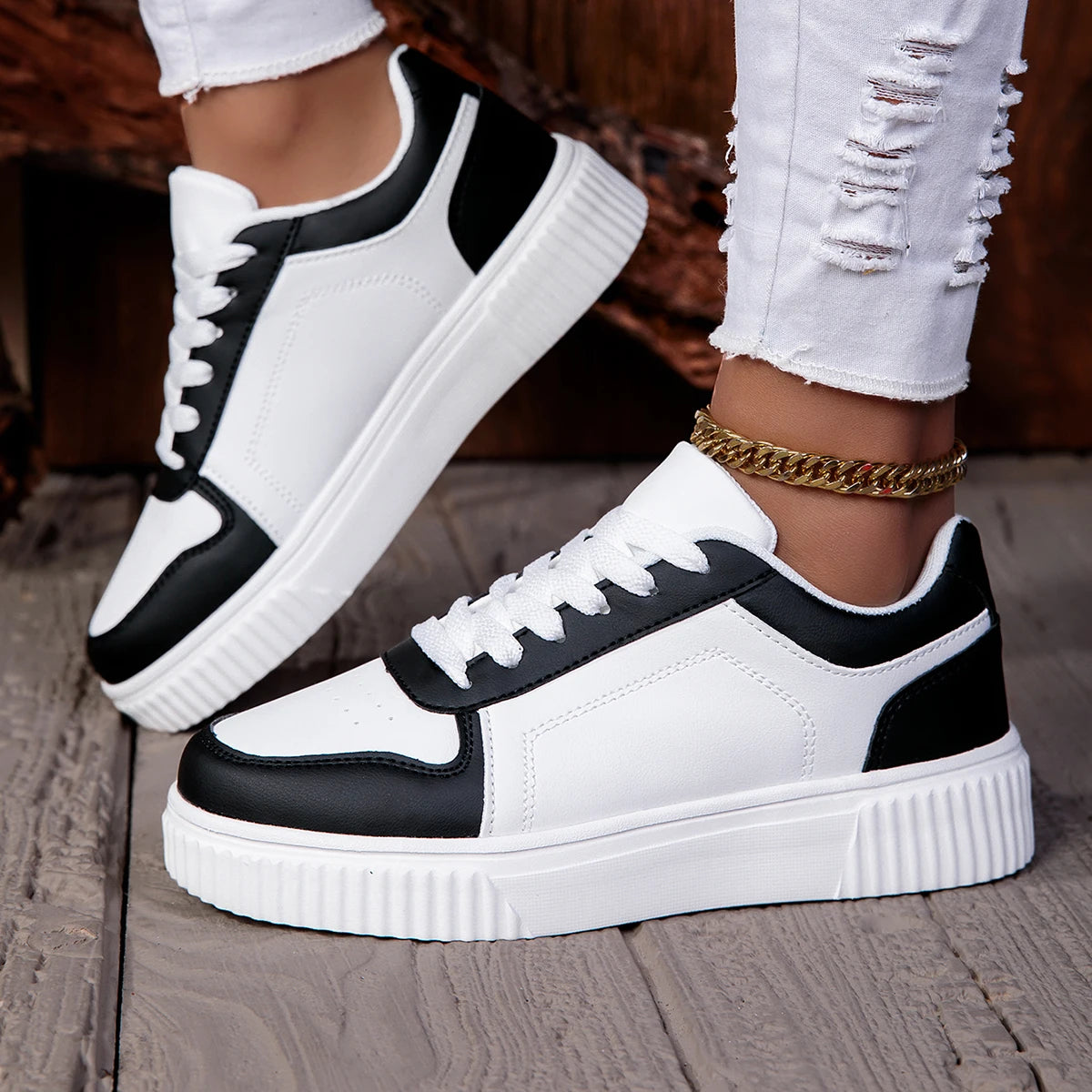 ZERJER Running Shoes, White Thick-Soled Sneakers