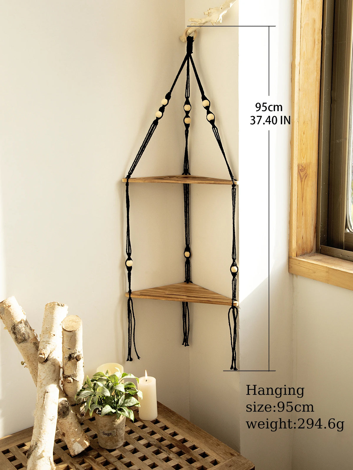 Wooden Corner Shelf Wall Decor Pot Storage Display Stand Macrame Floating Shelf Wall Organizer Boho Room Nordic Home Decoration