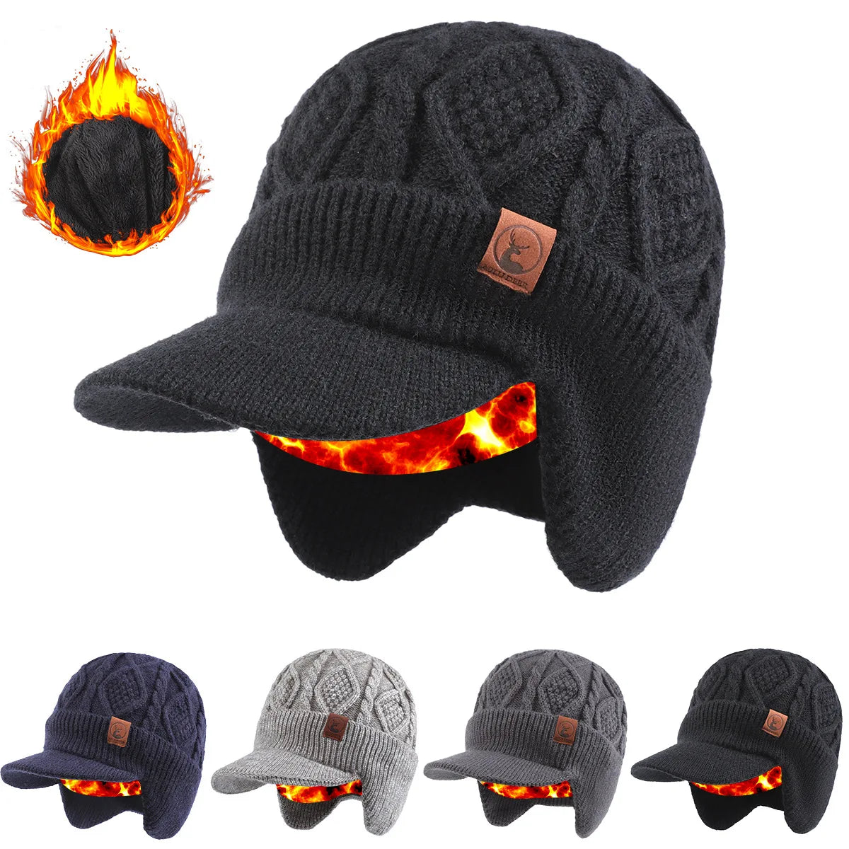 New Unisex Winter Hat Plush Fur Lined Warm Earflap Cap Stylish Soft Beanie