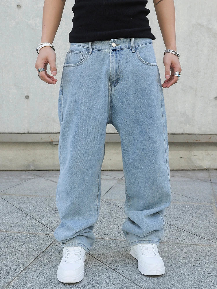 Men Baggy Jeans Casual Denim Trousers Streetwear Fashion Y2k Wide Leg Pants