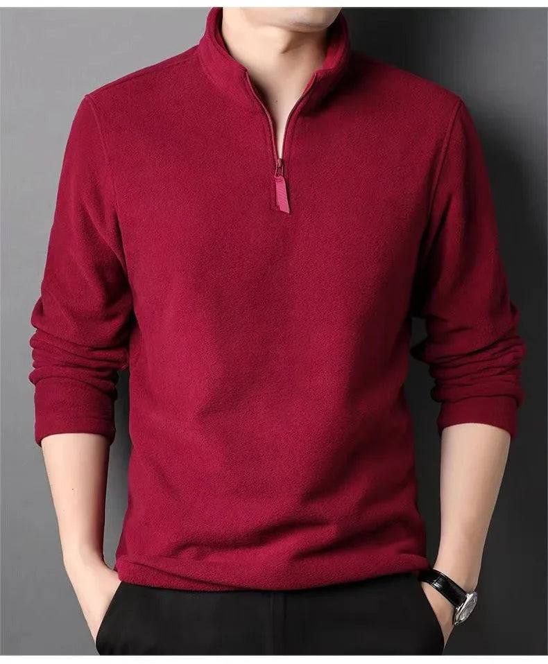 Lamb Wool Sweatshirt Standing Neck Half Zip Long Sleeve Fashion Versatile Men Tees Tops