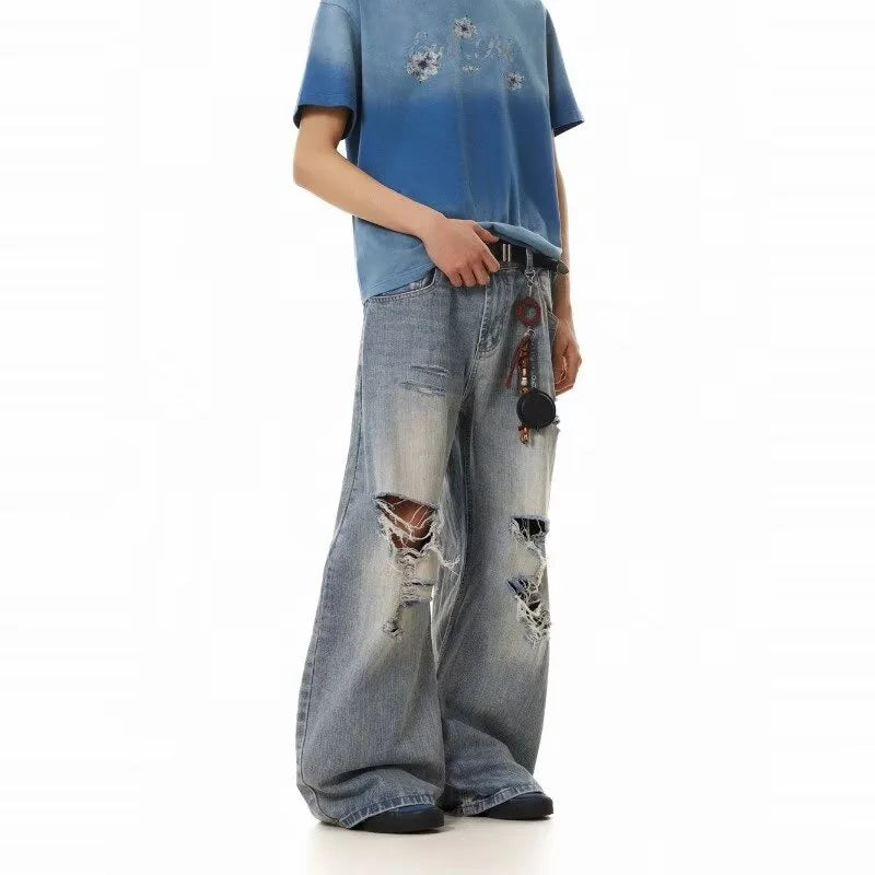 Mens High Street Ripped Baggy Jeans Vintage