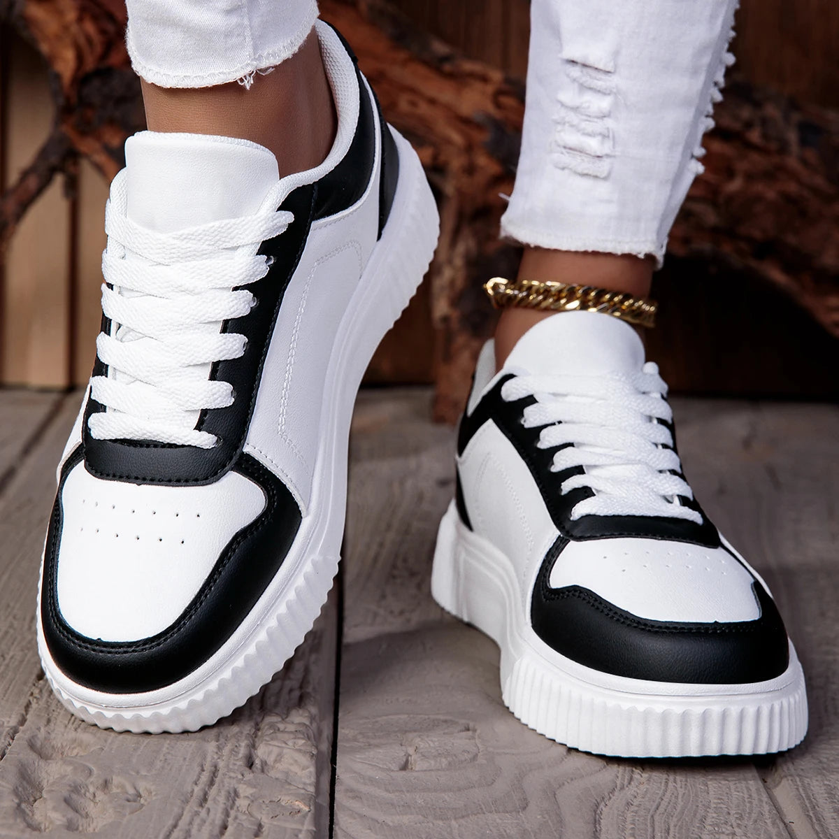 ZERJER Running Shoes, White Thick-Soled Sneakers