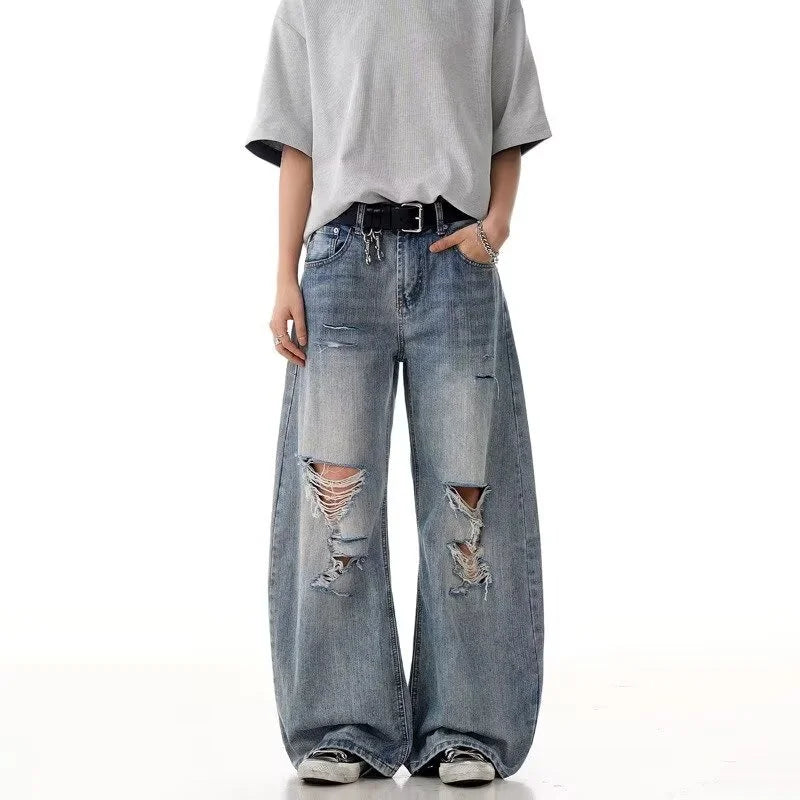 Mens High Street Ripped Baggy Jeans Vintage