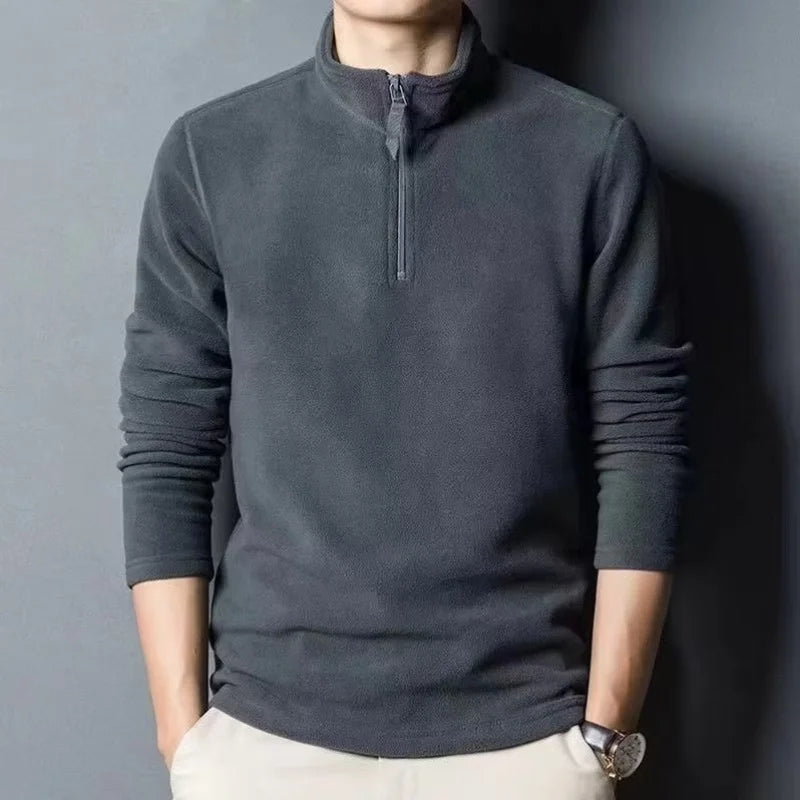 Lamb Wool Sweatshirt Standing Neck Half Zip Long Sleeve Fashion Versatile Men Tees Tops