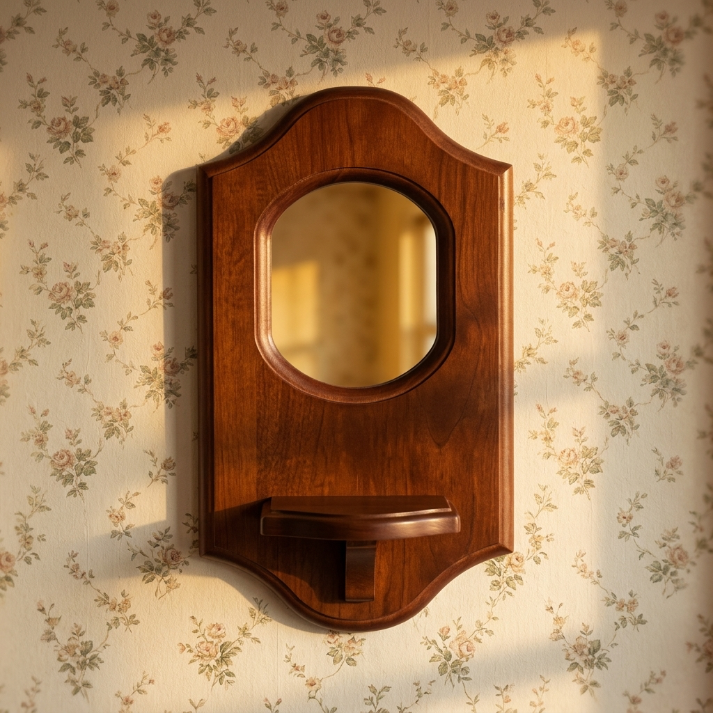 Vintage Wall Mirror with Shelf Solid Wood Aromatherapy Candlestick Holder Hanging Decor for Cafe Decorative Wall Rack