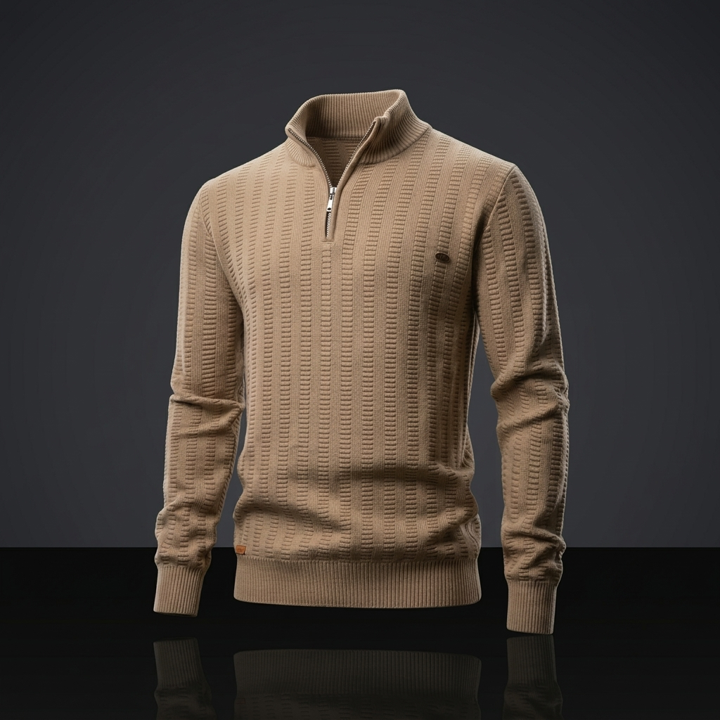 Men's Solid Color Casual Half Zipper Stand Collar Knitted Pullovers New Fashion Sweater Tops